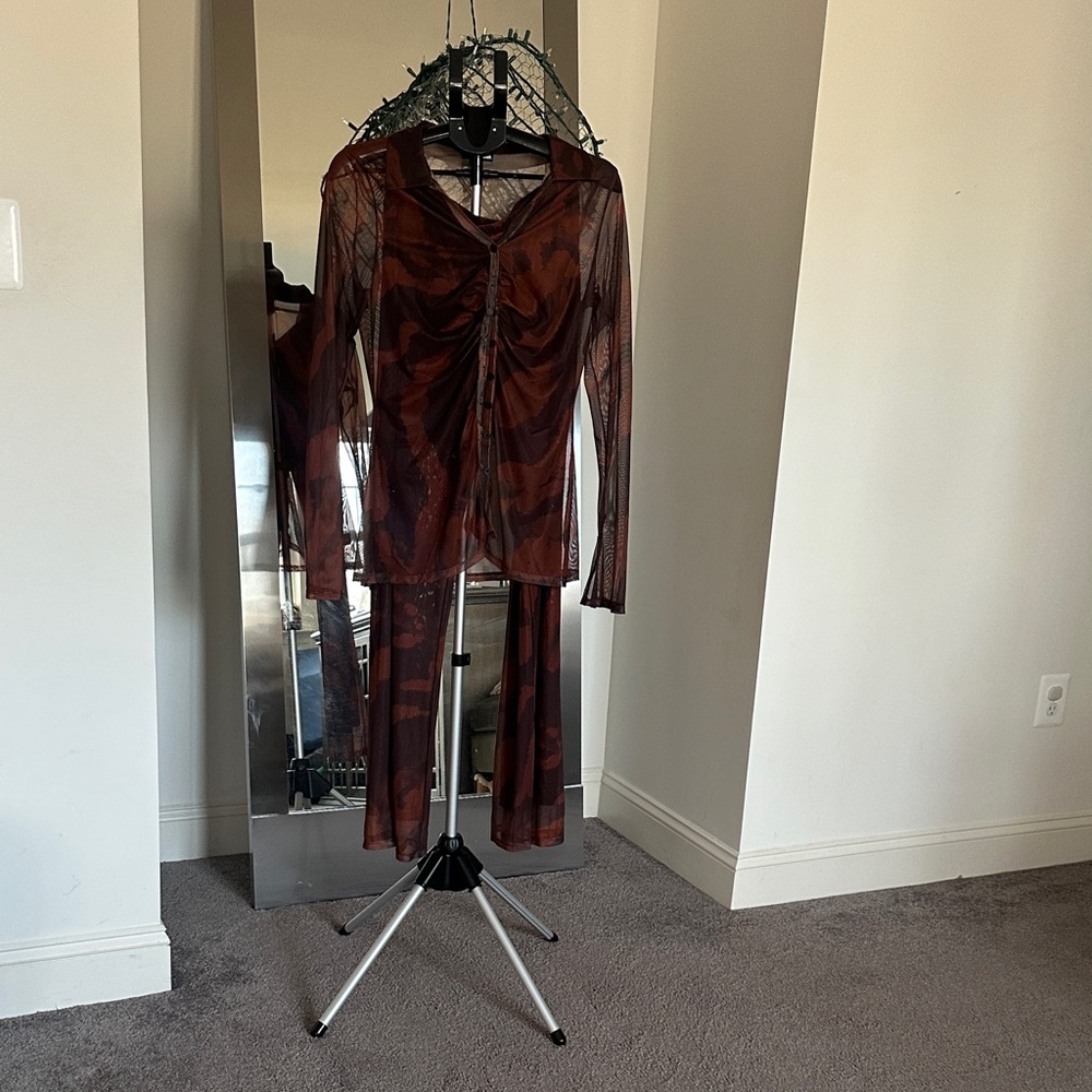 Fashion Nova Brown & Black Sheer 2 piece set